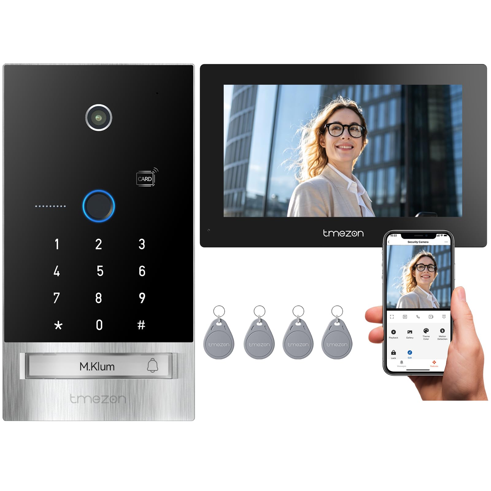 TMEZON Videocitofono WiFi Smart,Sblocco con Impronta Digitale,Monofamiliare