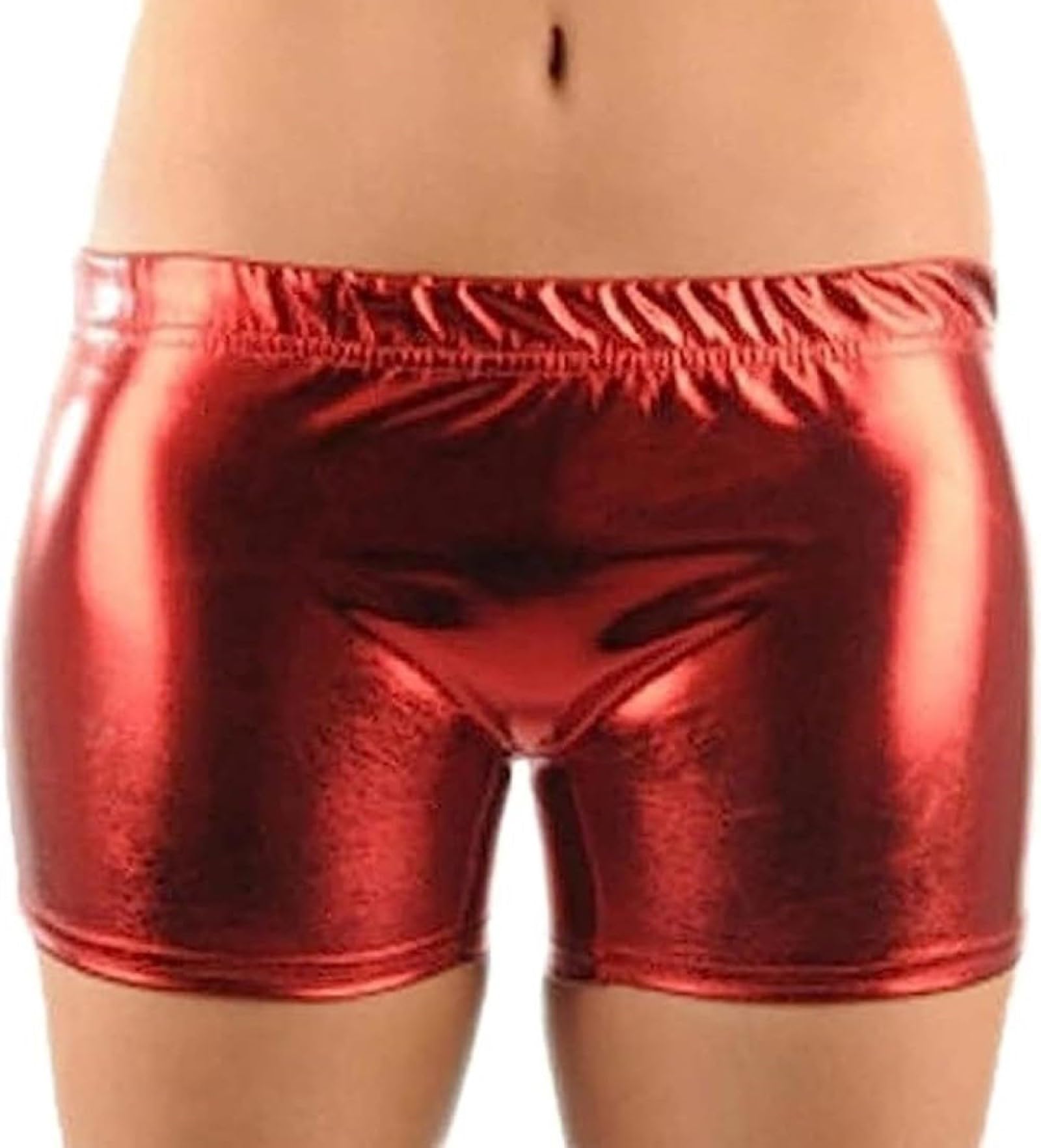 Women's Red ’S Metallic Hot Shorts – Shiny Disco Rave Party Pants, Stretchy Booty Bottoms For Clubwear, Dance, Festival & Night Out Sizes S-Xl (As8, Regular, S/M)