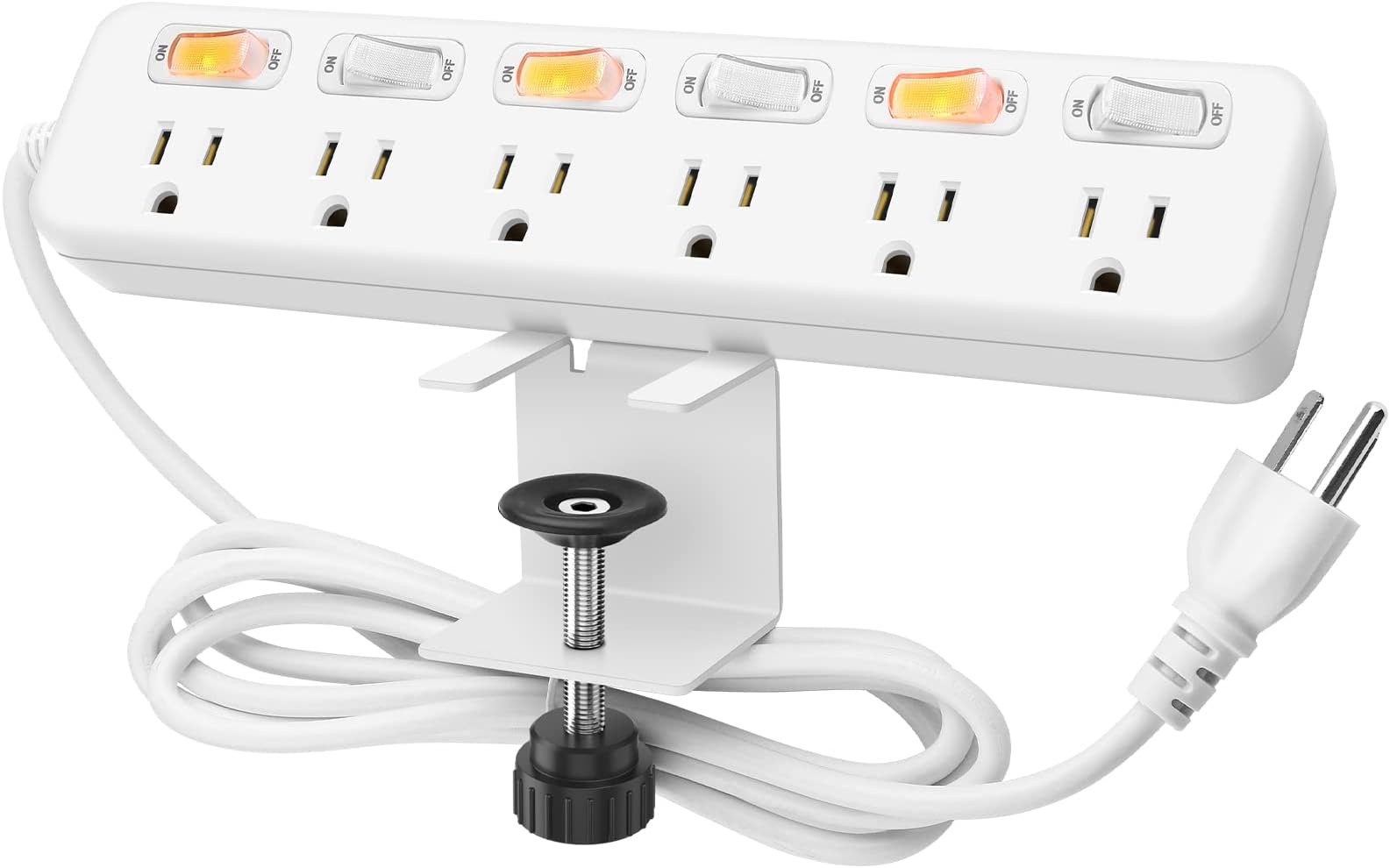 JUNNUJ Desk Clamp Power Strip — 6 Outlet Surge Protector With Individual Switches, 800J, 6FT Cord, Clamp Mount - View #8
