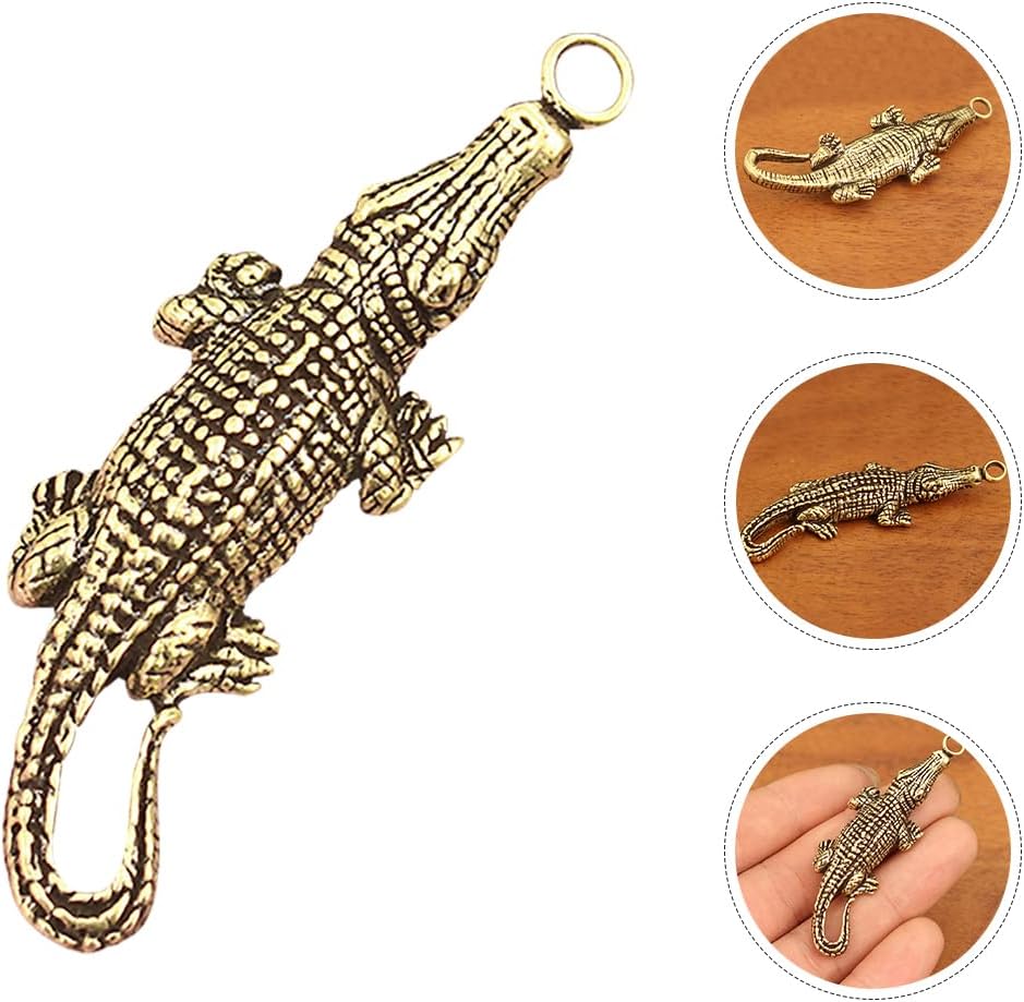 HOMSFOU Retro Mini Alligator Keychain Pendant Lightweight Brass Animal Charm for Keys Bags Accessories Vintage Decorative Keychain Hanging Ornament - Image 9