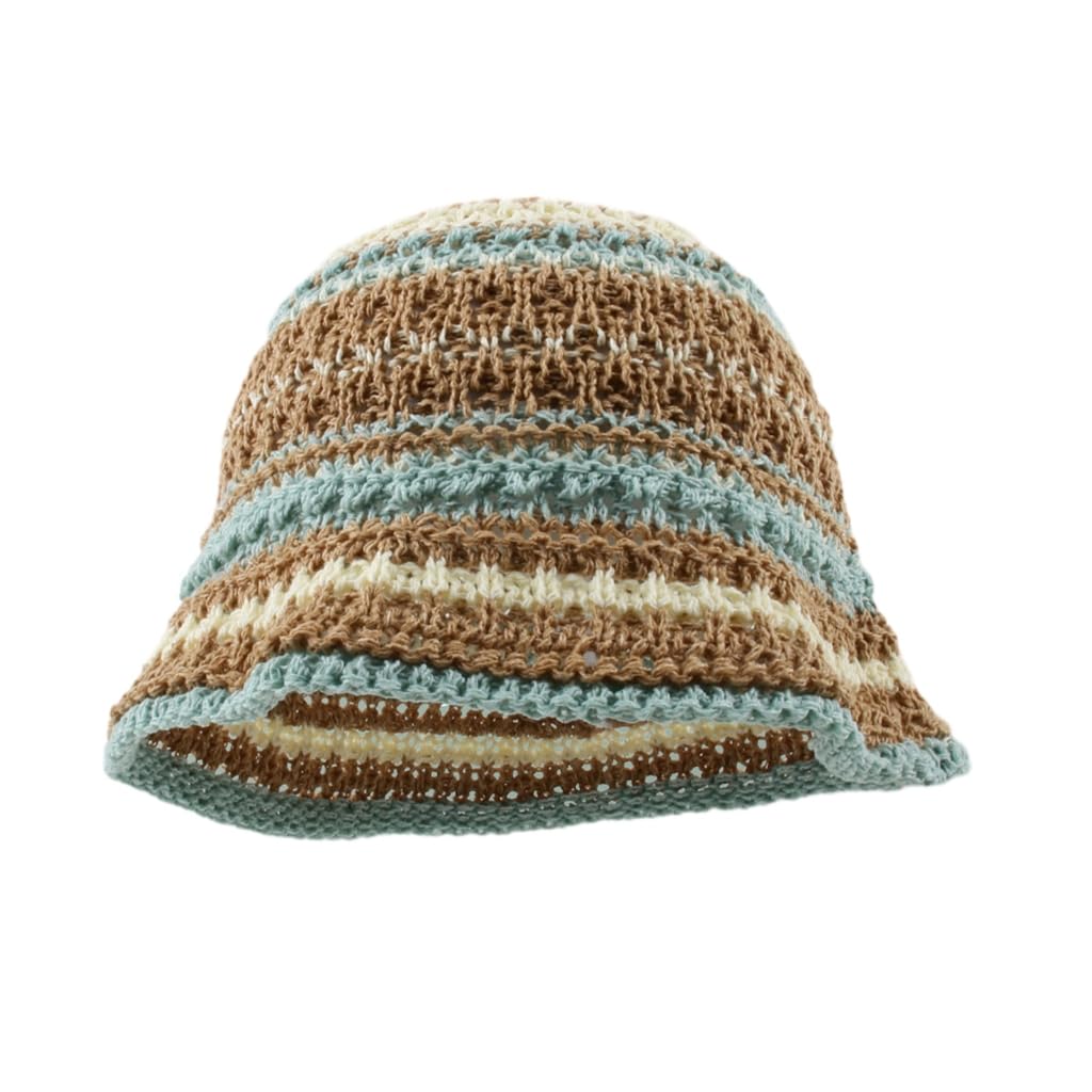 Sodeber Women's Coffee Green 2 Sunproof Crochet Bucket Hat Spring Commute Camping Fisherman With Stripe Pattern For Girlfriend