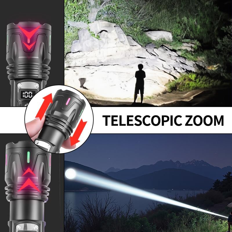 Miniatura 4 de Linternas recargables de alto lúmenes, linterna táctica de mano LED de 1000 lúmenes, luces de flash ajustables de alta potencia, 5 modos potentes