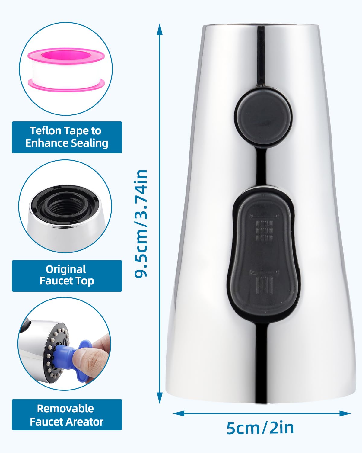 Cabezal universal de repuesto de grifo de cocina extraíble con 15 adaptadores, 3 modos de agua, cabezal rociador de grifo de fregadero de cocina, acabado cromado