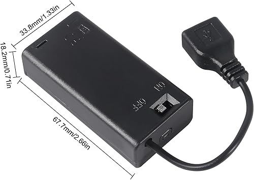 Miniatura 3 de 4 soportes de batería AA, 2 cajas de batería de 1.5 V con cable USB, interruptor de encendidoapagado para relojes de pared, radio, juguetes para