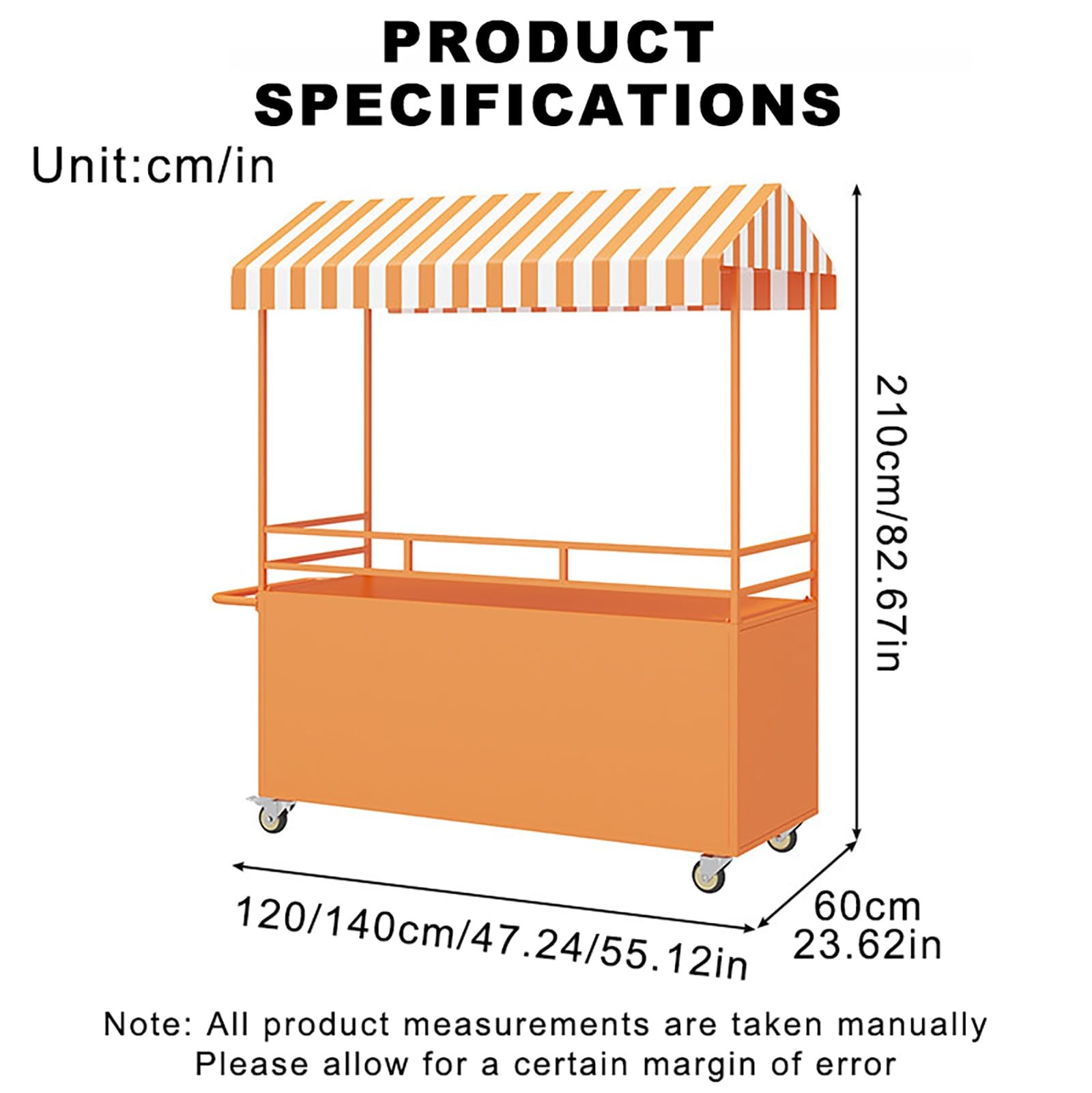Móvil de Venta Ambulante de Comida Quiosco de Comida Concesionaria con Toldo con Ruedas Freno para la Venta de Frutas Verduras y Bebidas.(Wit,160x60x210cm)