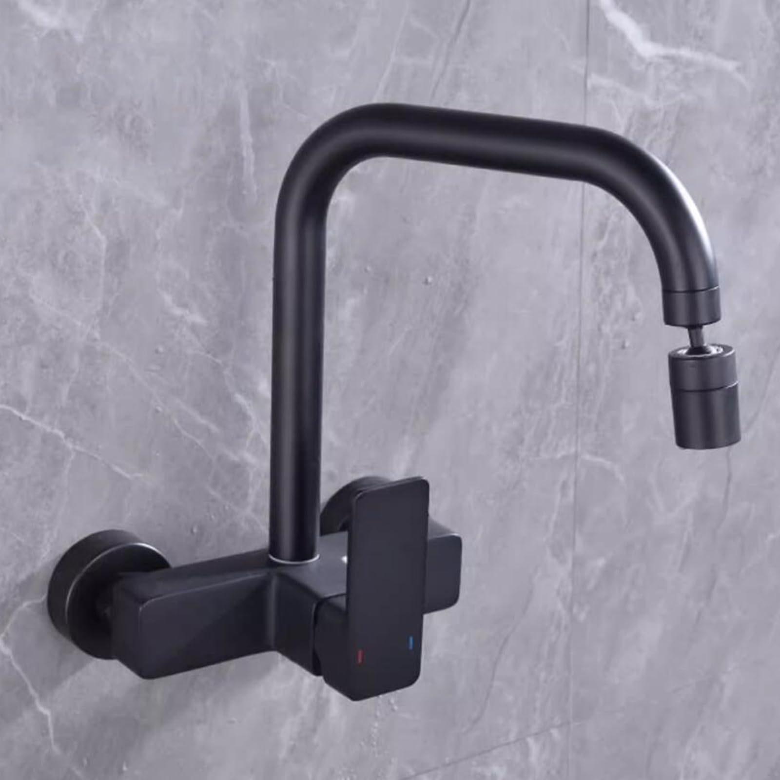 Grifo de Cocina de Pared Negro Giratorio Agua Fría y Caliente Monomando Latón Grifo Pared Cocina-Negro