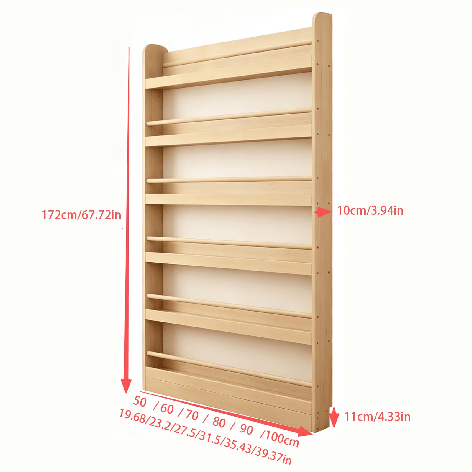 Estantería de Libros 6 Niveles de Madera, Estante Estrecho