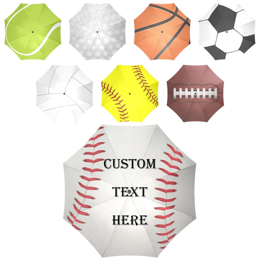 Custom Umbrella Personalized Custom Text Sports Ball Printed Umbrella Compact Travel Umbrella Folding Portable Windproof Umbrellas for Rain Sun Customized Gifts for Men Women Friend Dad Brother
