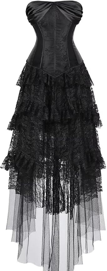 Jutrisujo Corset Dress Top Women Plus Size Lace up Gothic Lingerie Burlesque Outfit Vintage Victorian