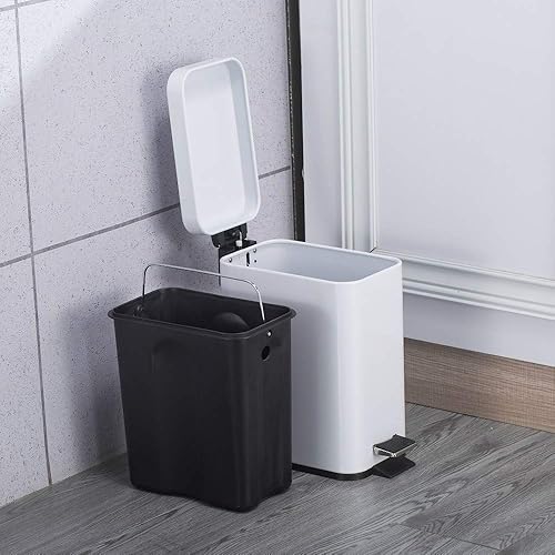 Miniatura 3 de ZELKON Trash Can Bedroom Metal Pedal Style Dust Bin Waste Basket Trash Can Garbage Recycle Bin Silent Lid Removable Inner Bucket White