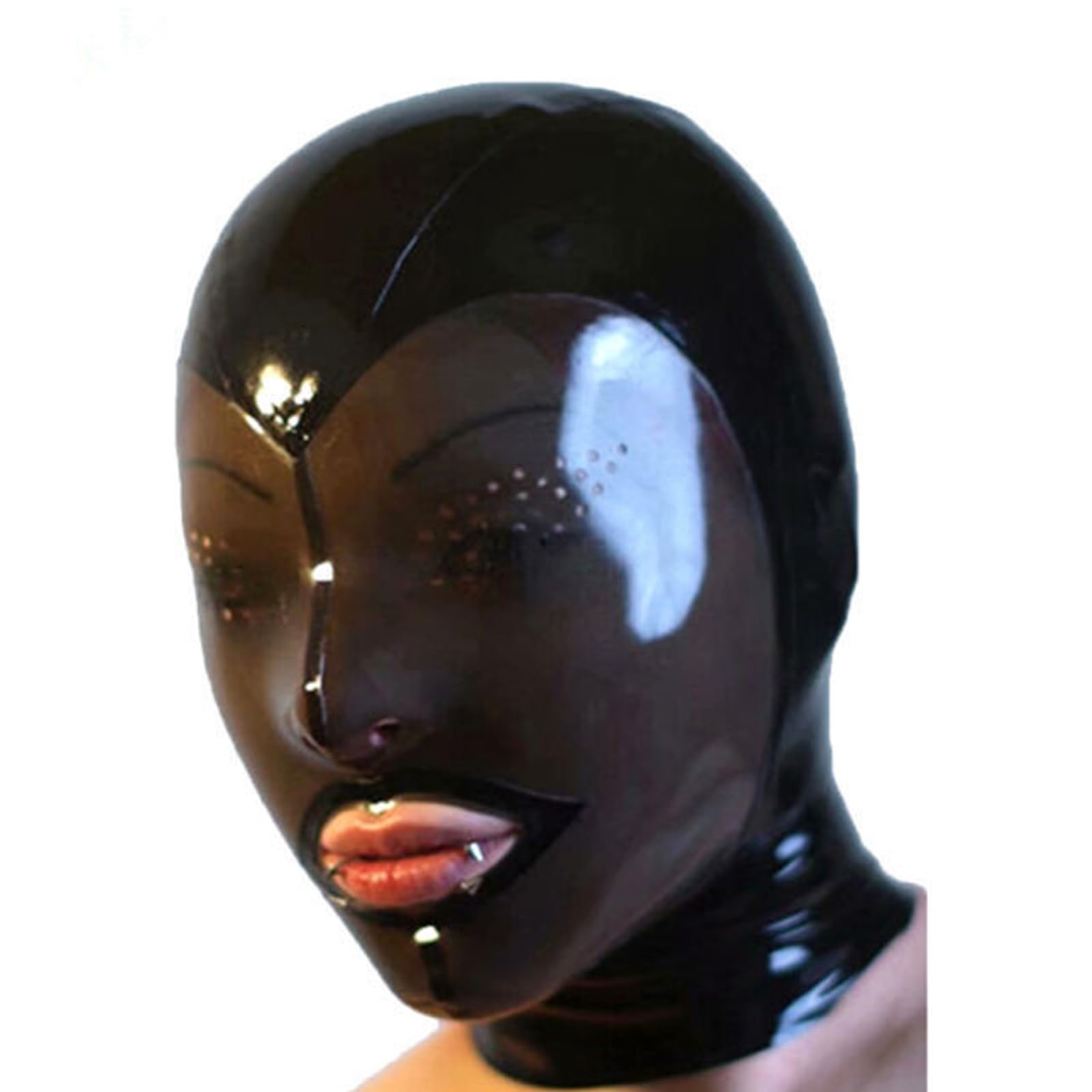 DSPENGS Latex Hood Fetish Full Face Mask Mouth with Small Hole Rubber Hood Elastic Breathable for Party Club(Size:XXL-73CM)