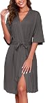 Ekouaer Short Robes for Women Lightweight Kimono Robes Knit Bathrobe Soft Sleepwear with Pockets S-XXL