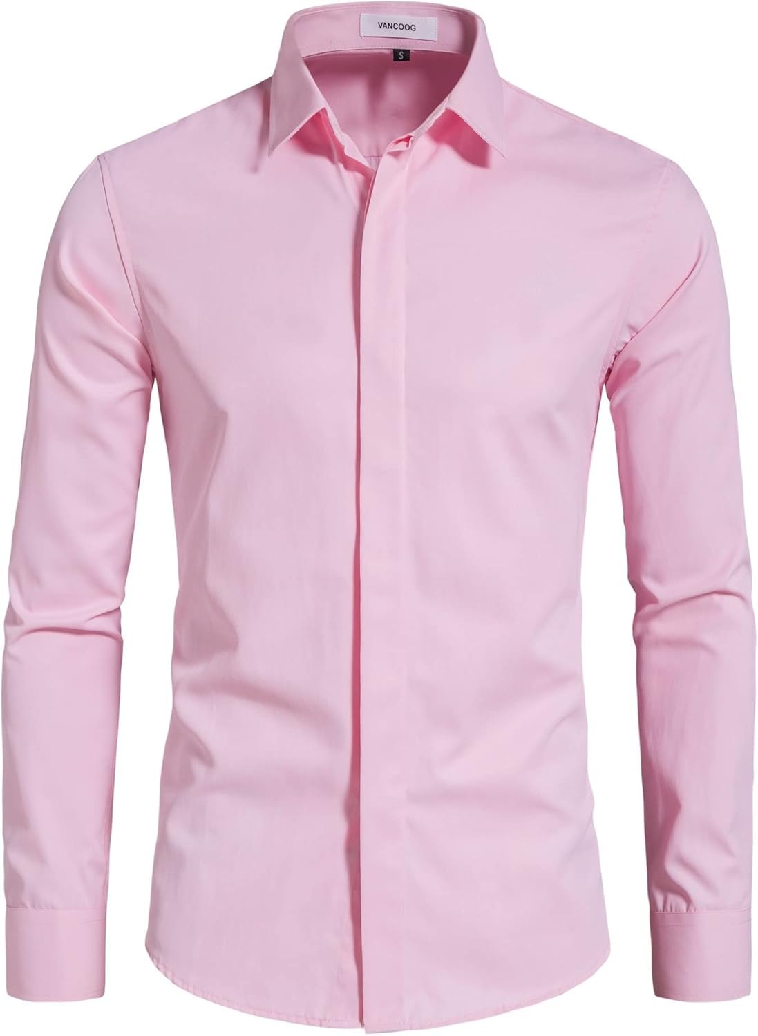 VANCOOG Men’s Long Sleeve Casual Solid Fancy Dress Shirts