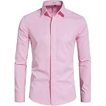 Mens Long Sleeve Casual Solid Fancy Dress Shirts