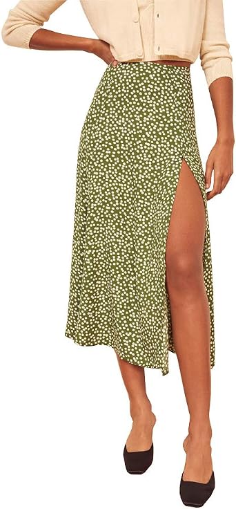 Womens Casual Boho Leopard Floral Print Skirt High Waist Split Summer Beach Swing A Line Midi Long Skirt