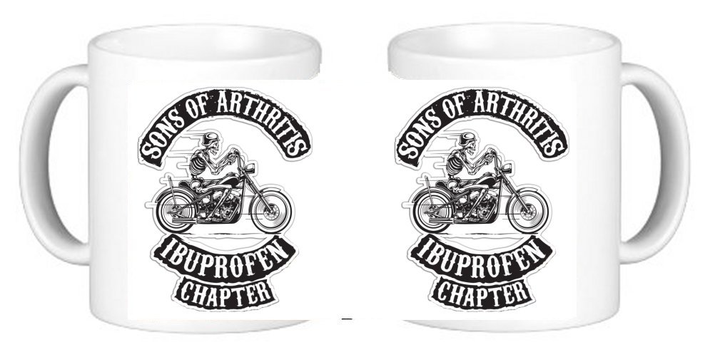 Personalisedjust4u Multi Sons Of Arthritis Ibuprofen Chapter Novelty Ceramic Coffee Mug Plus Aluminum Coaster