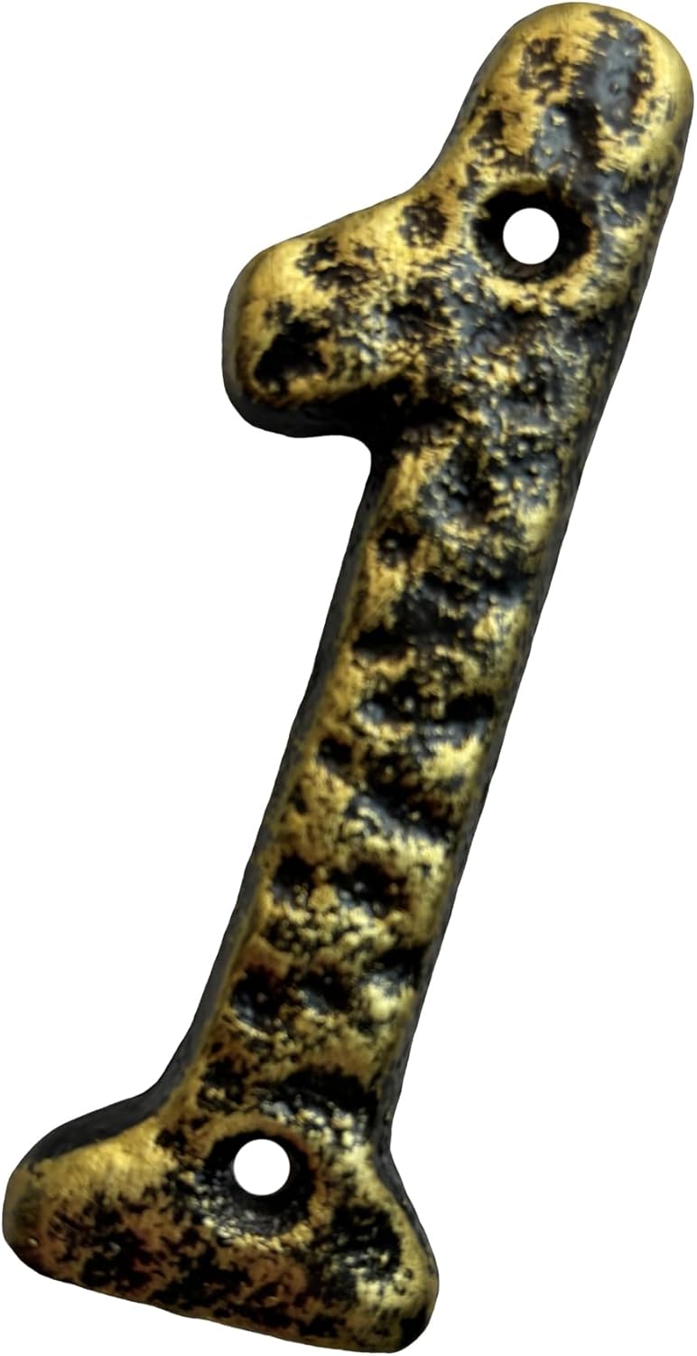 4-Inch High Cast Iron Home Address House Numbers or Mailbox Number - Unique Bronze Finish, Hammered Design/Number 1
