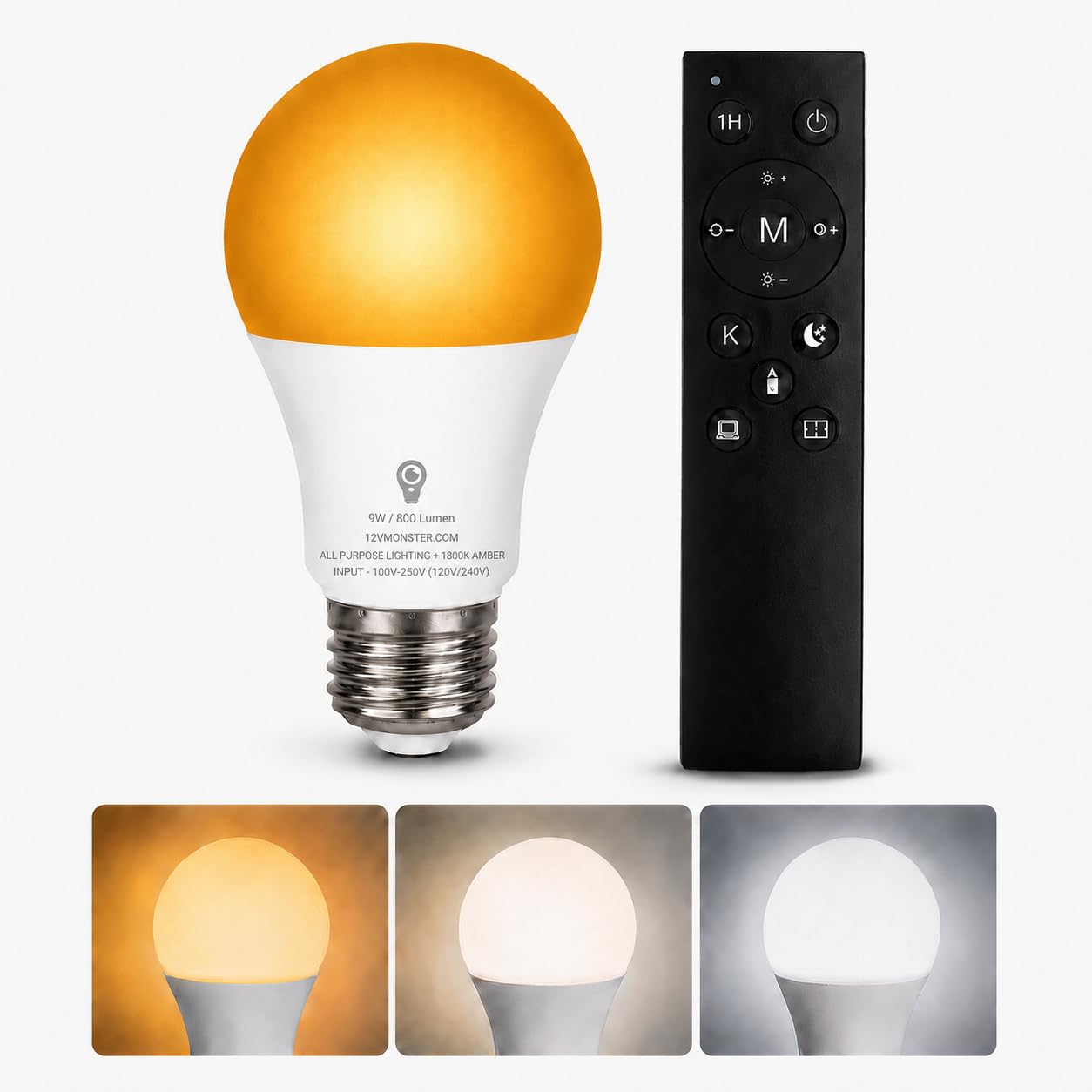 Adjustable Amber to Warm to Daylight White, Dimmable - Remote Control with Timer & Night Light for Bedroom & Nightstand 2-in-1 Amber 1800K & White LED Bulb, A19 E26 | Blue-Light-Free Sleep Mode