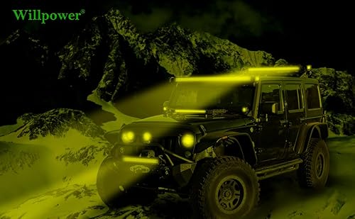 Miniatura 8 de Willpower Barra de luz LED ámbar amarilla de 32 pulgadas, 405 W, recta, triple fila, luces de conducción todoterreno para Jeep, camioneta, ATV, UTV,