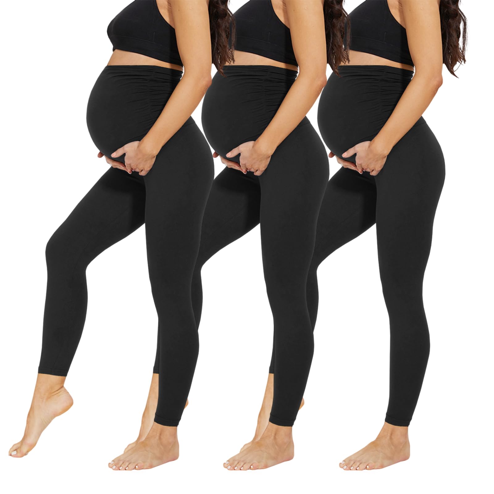AMIYOYO Damen Umstandsleggings High Waist Schwangerschaftsleggings Blickdicht Umstandshose Freizeithose Stretch Umstandsmode für Schwangere Lang
