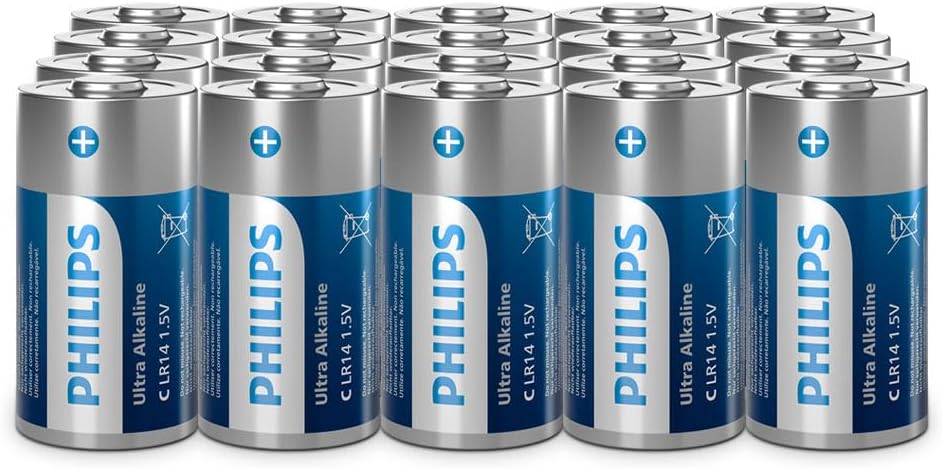 Philips Ultra C Alkaline Batteries, LR14 - Powerful for Flashlights and Toys, Pack of 20
