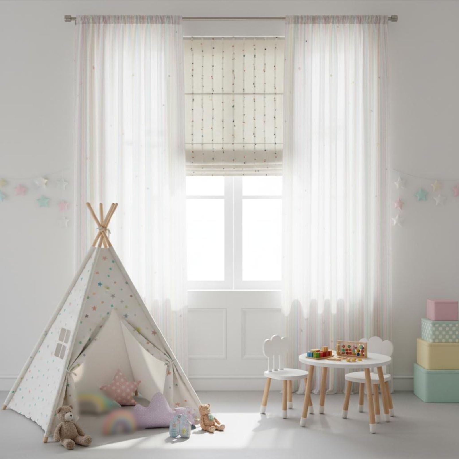 Store Bateau Occultant Rideau Enfant Voilage Panneau à Pompons Texture Douce Aspect Lin Polyester Jacquard Réduit l'Éblouissement et Apaise Adapté à, Style to 1