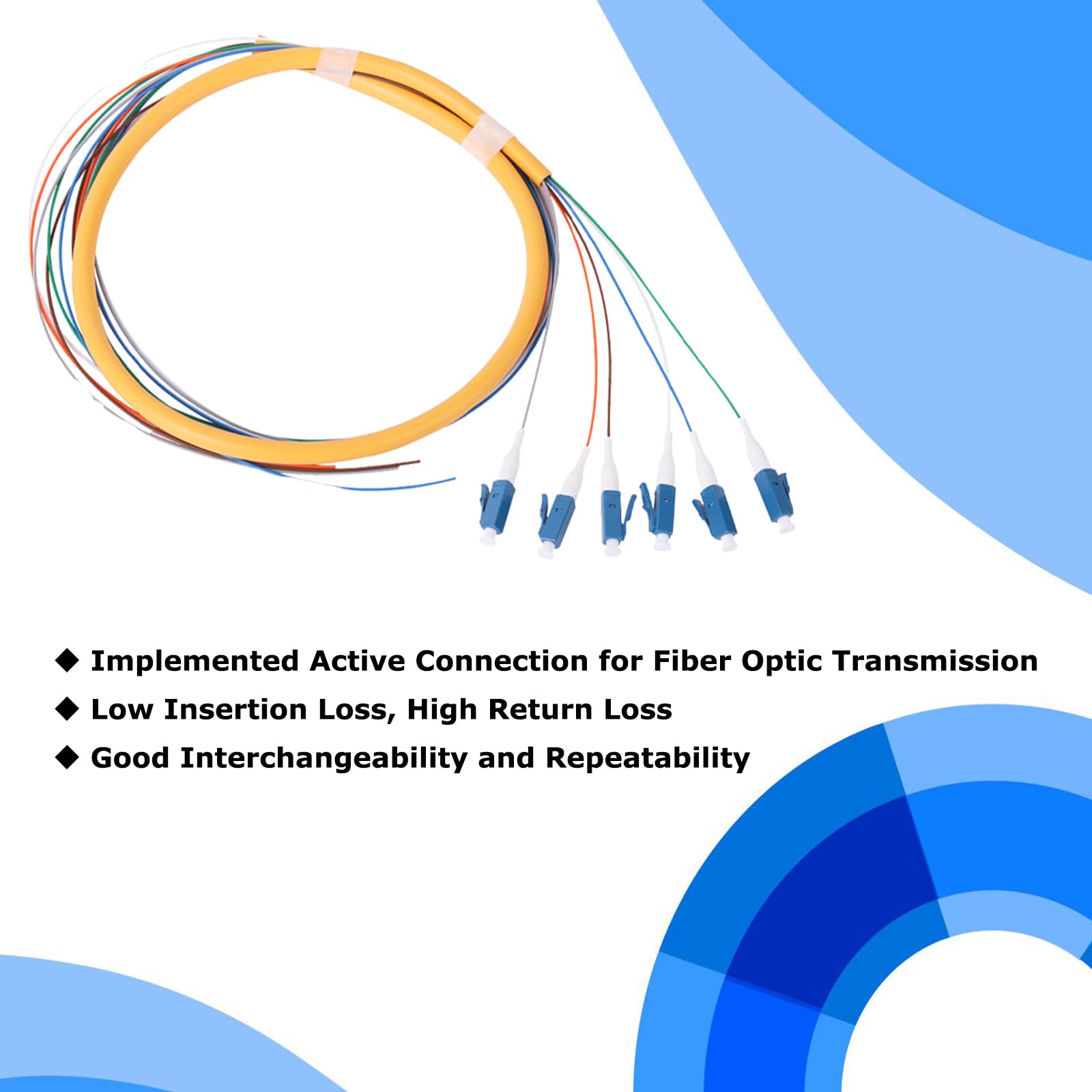 6-strängiges LC/UPC Glasfaser-Pigtail 1,2 m LC OS2 Singlemode Glasfaser-Pigtail für Netzwerk-Kommunikationssystem, 4 Packungen
