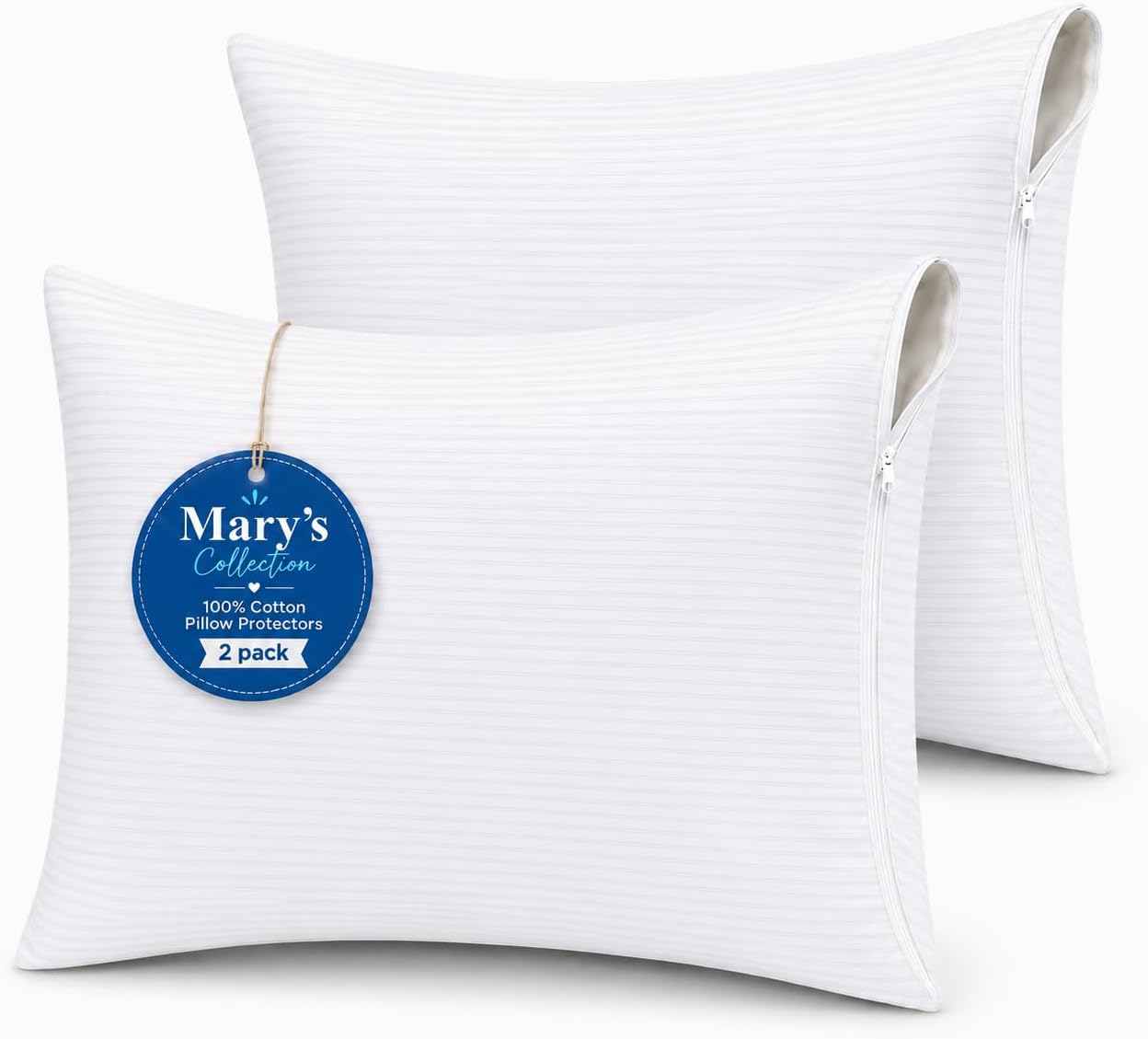 Queen Pillow Protector with Zipper Waterproof, Set of 2 – Ultra-Soft Double-Brushed Hypoallergenic Fabric, Noiseless & Breathable, Oeko-TEX Certified