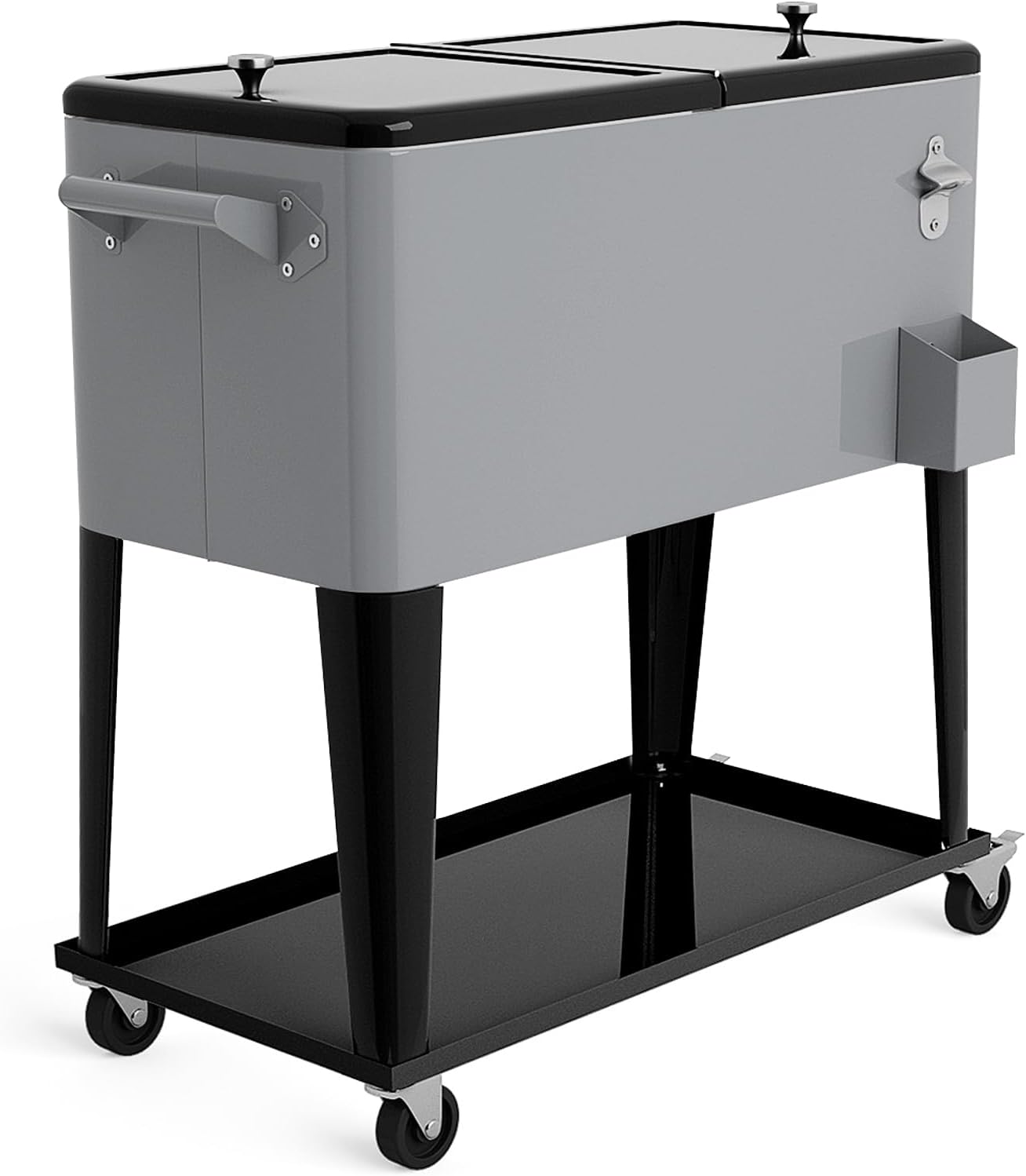 COSTWAY 80-Quart Rolling Ice Chest, Stainless Steel Beverage Cooler Cart with Wheels, Bottle Opener & Drainage Hole, Bar Party Drink Ice Bucket Trolley