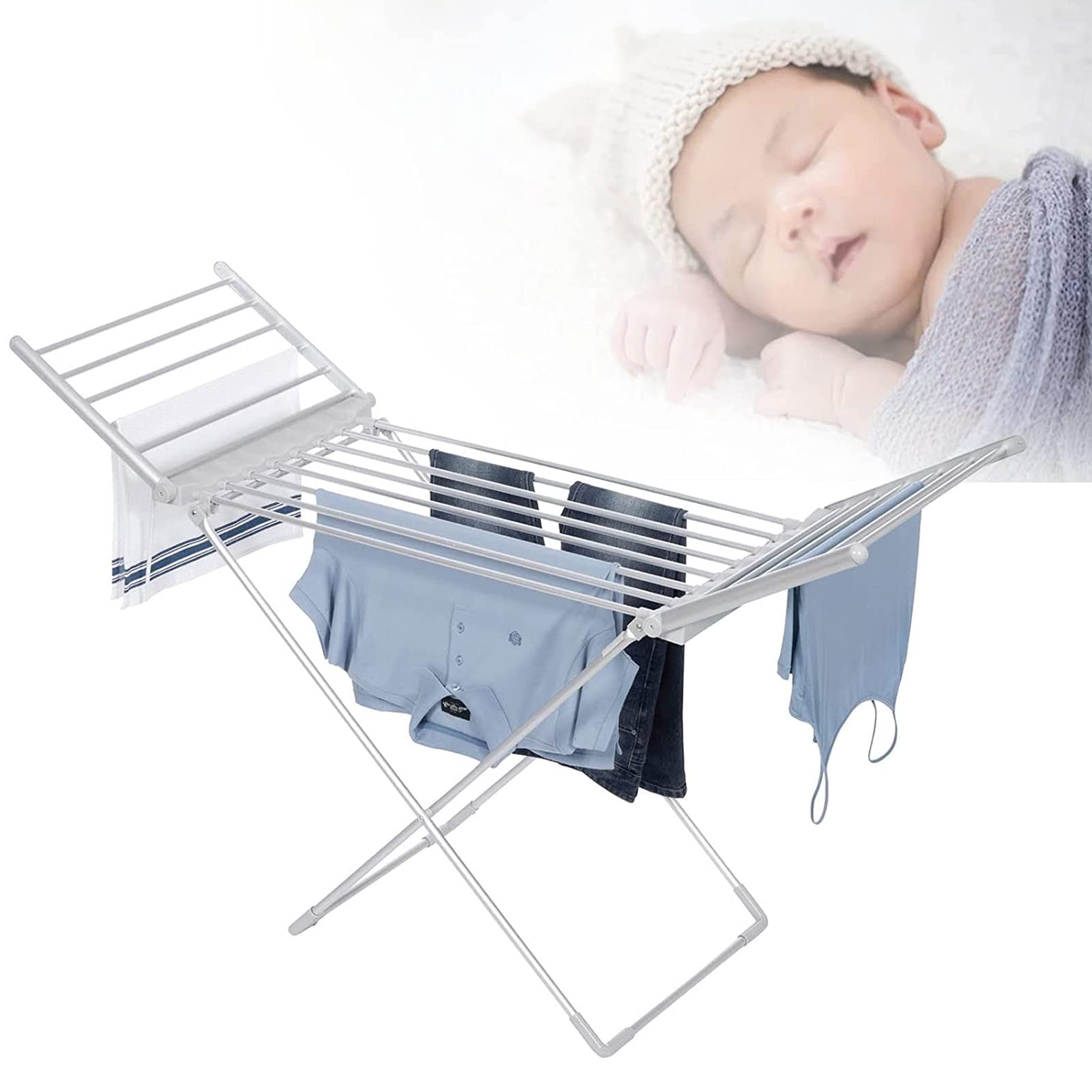 Stendibiancheria Riscaldato Elettrico, Stendino Elettrico Riscaldante 18 Barre 230w, Stendibiancheria Pieghevole a Risparmio Energetico, Scaldasalviette