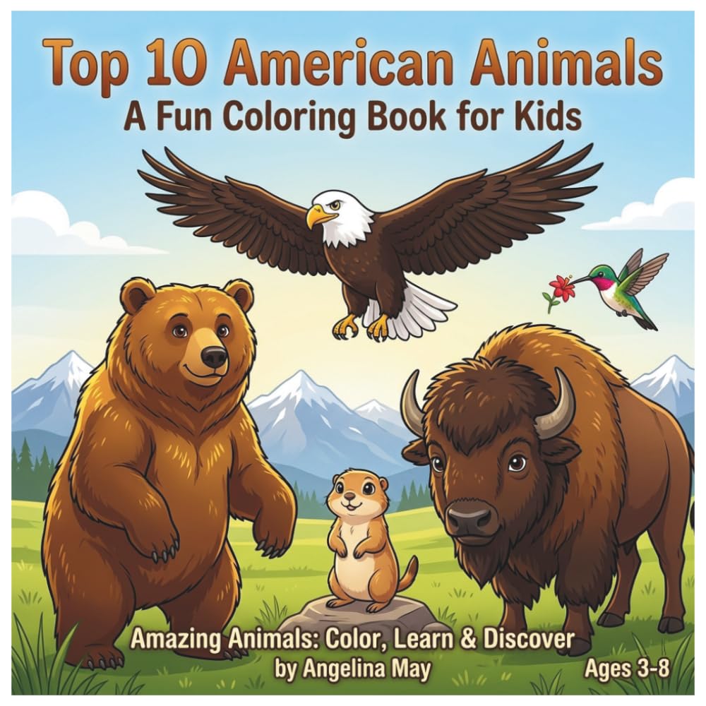 Top 10 American Animals: A Fun Coloring Book for Kids: Color, Learn and Discover Amazing Wildlife of the USA - With Fun Facts, Tracing, and Activities ... (Amazing Animals: Color, Learn & Discover)