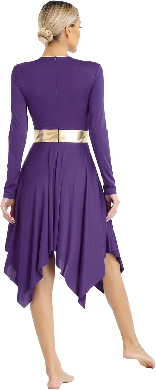 Vxuxlje Womens Liturgical Praise Dance Outfits Long Sleeve Irregular Hem Tunic Dress with Pants