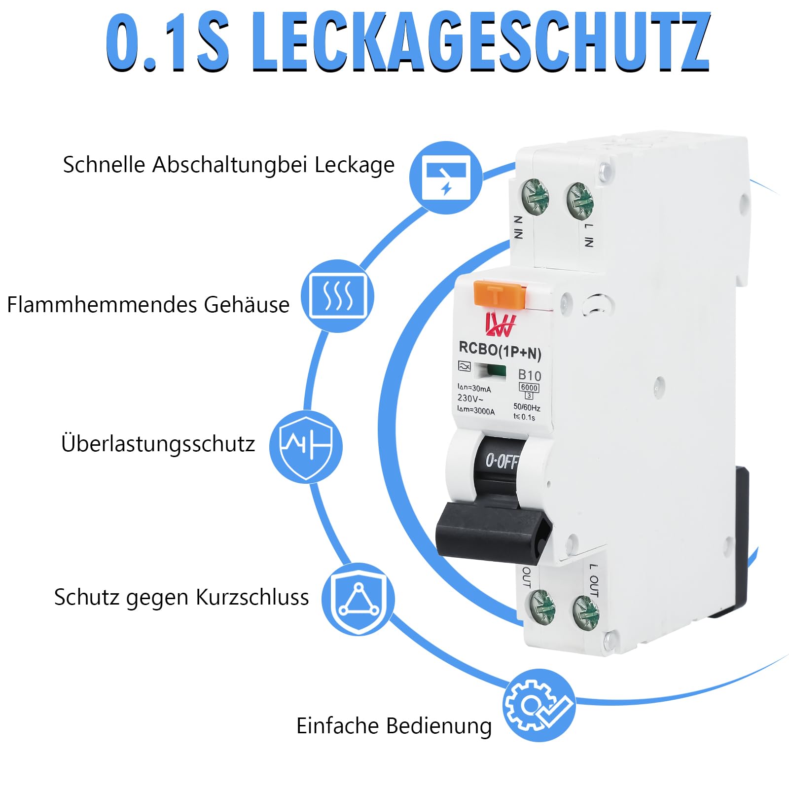 Warmfay FI/LS Schutzschalter RCBO Typ A 30mA B10A - Fehlerstromschutzschalter 1P+N