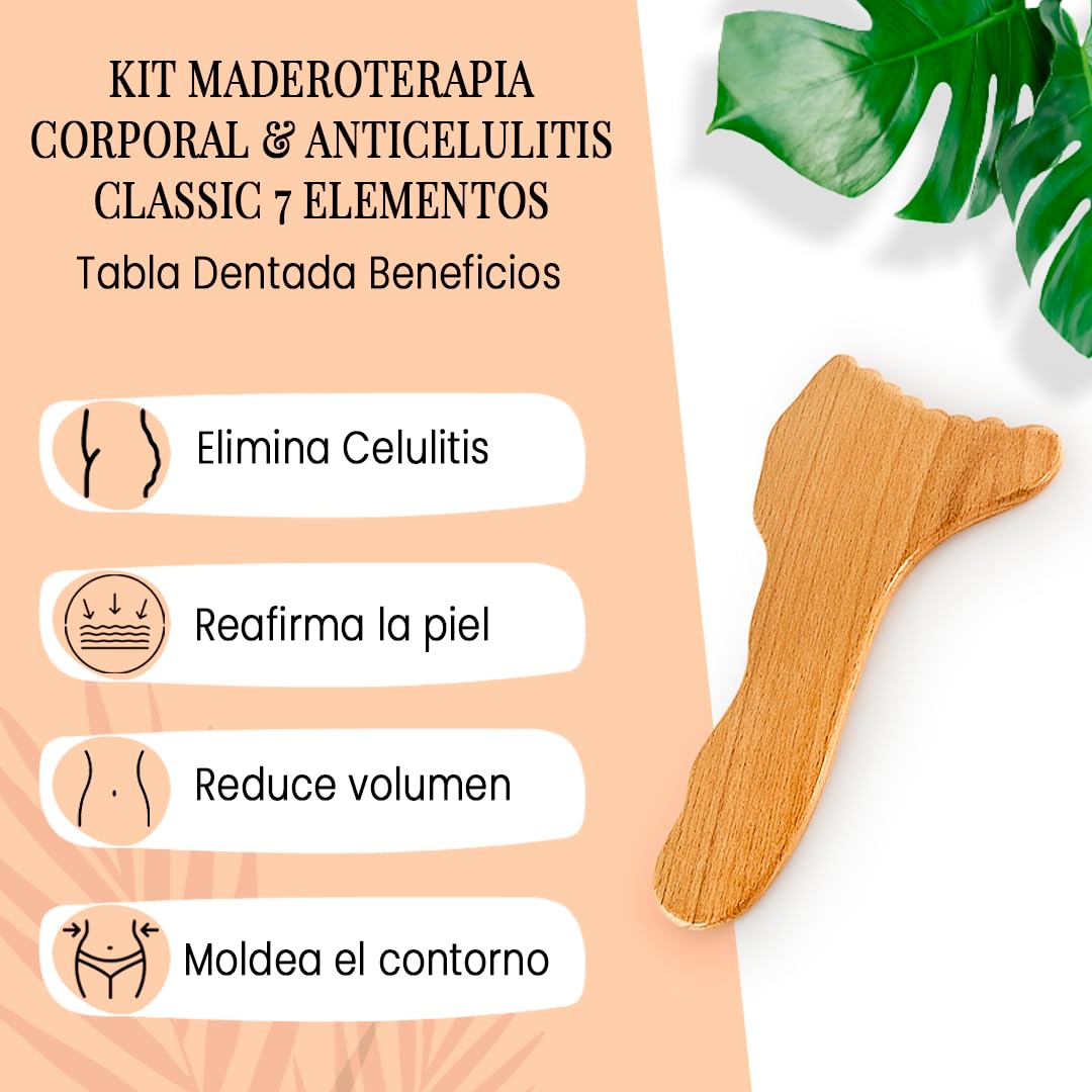 Zestaw do ciała i antycellulitowy 7 elementów Classic |Maderoterapia | Wykonane z drewna sosnowego i naturalnego lotosu I Zaprojektowany przez Estetyczną Maderoterapię Hiszpania | Zawiera kurs DVD