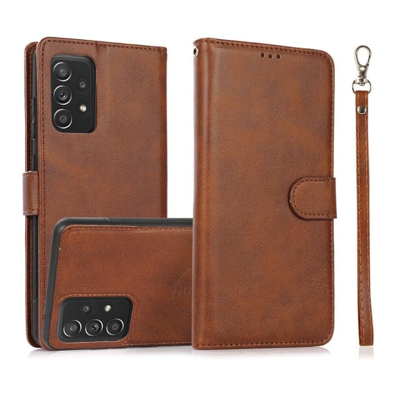 Étui en cuir Samsung Galaxy A91 marron au design magnétique premium