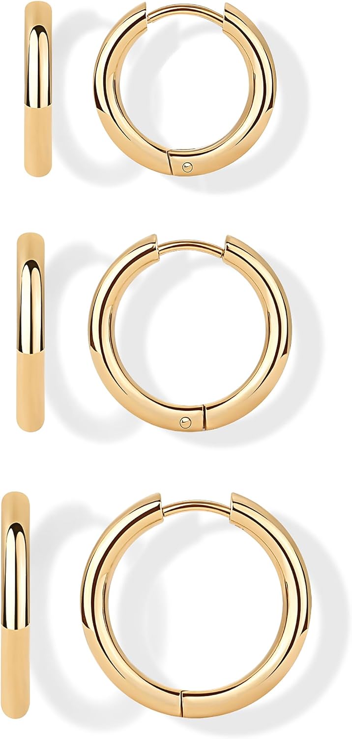 PAVOI Waterproof Hoop Earrings Set for Women - Stainless Steel Multi-Pack with Cubic Zirconia - Small & Chunky Huggie, Thin Hoops, Cascade Graduated Styles - Trendy Fashion Piercing Jewelry