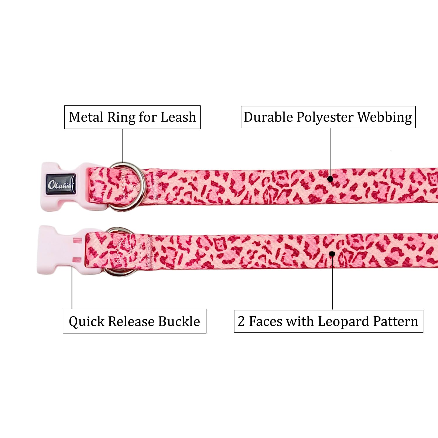 Olahibi Dog Collar and Leash Combo Set, Leopard Pattern, Polyester Material, 150CM Matching Leash, for Small Dogs.(S, Pink Leopard) - Image 4