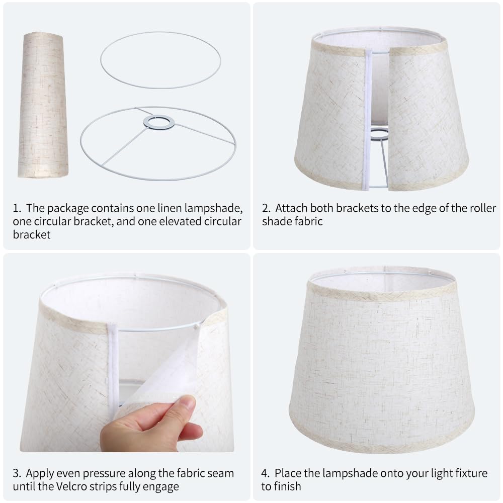 Stoff Lampenschirm, Mittlerer Trommel Lampenschirm für Tischlampe Wandlampe Nachttischlampe und Stehlampe, Naturleinen Hardcover Handgefertigt, 12" x 12" x 8" Spider (Weiß-2)