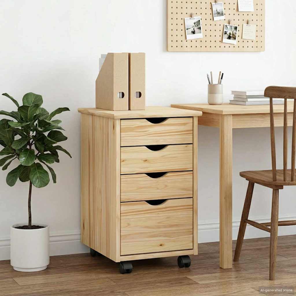 vidaXL Rollschrank Mit Rad Braun 34 x 39 x 56 cm Massives Kiefernholz