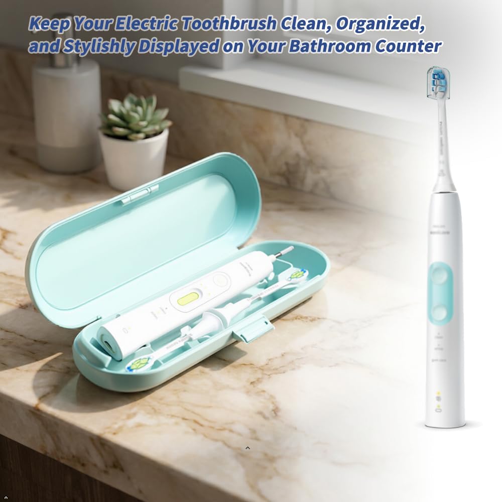 Funda de viaje compatible con los cepillos de dientes eléctricos Philips Sonicare y 6 fundas reutilizables compatibles con los cabezales de cepillo de dientes Philips Sonicare (azul)