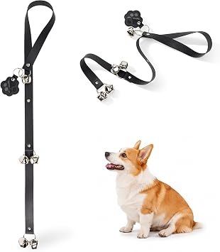 Bifeaw Adjustable Leather Dog Door Bell for Housebreaking Black