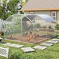 Raysfung Large Metal Chicken Coop, Walk-in Chicken Run Pen with Waterproof Cover, Dome Roof Poultry Cage for Outdoor, Backyard, Farm (8.96'Wx12.99'Lx6.4'H)