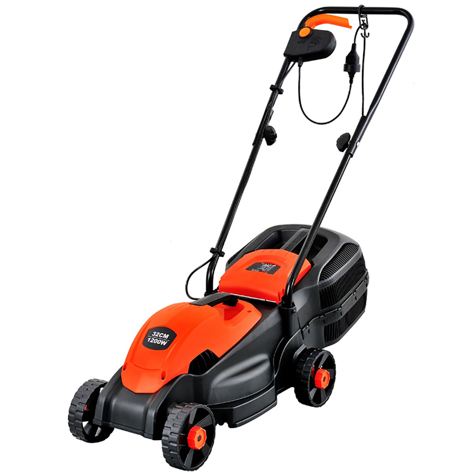 FfiMe Cortacésped eléctrico, 1200 W, Caja de césped Grande de 30 L, Ancho de Corte de 32 cm, 3 Alturas de Corte Ajustables (28-68 mm), Plegable para Almacenamiento, para Jardines, Patios, Granjas