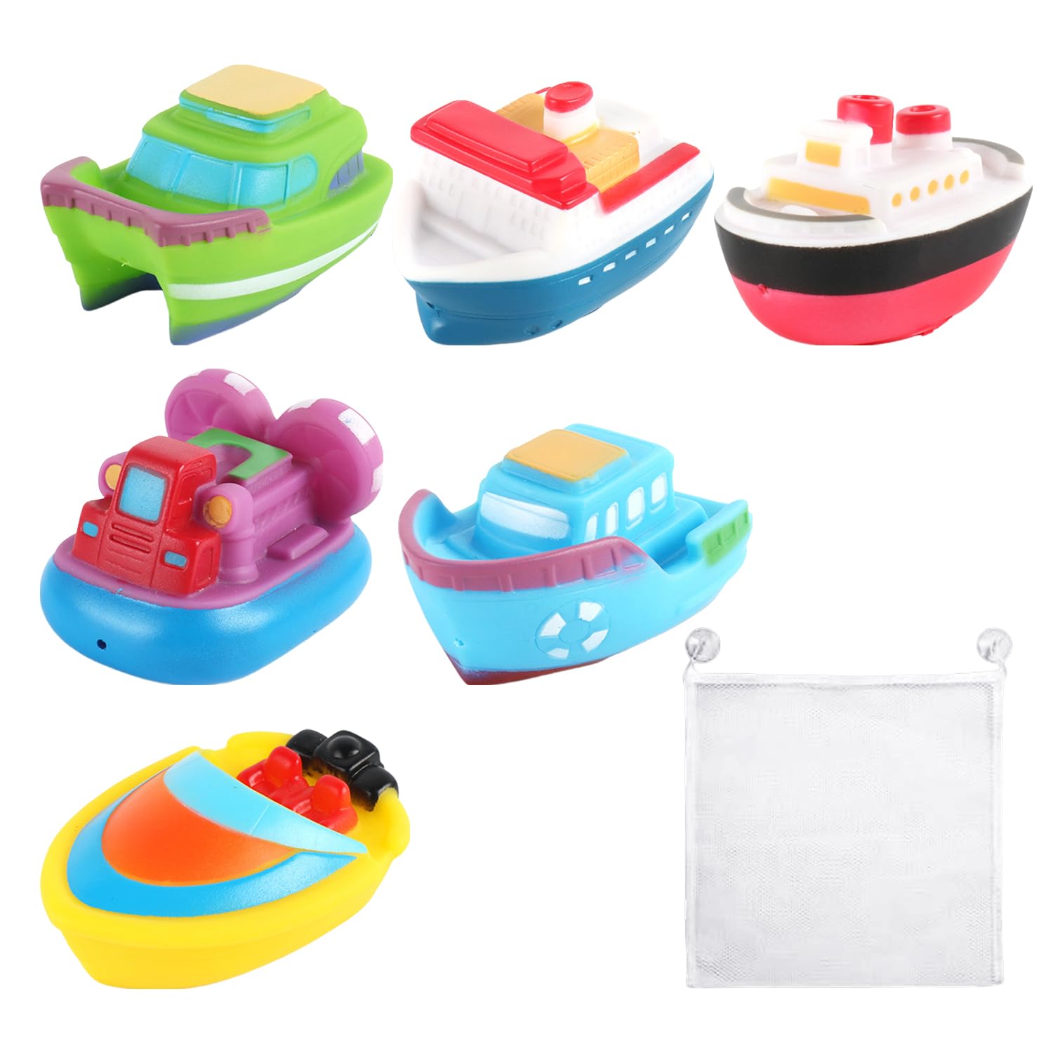 6 Pieces Floating Toys, 1 Piece Toy Storage Bag, Bath Toy Boat, Children'S Bath Toys, Water Floating Toy Boat, Bathtub Pool Toys, Children'S Bath Companion