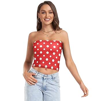OTVEE Womens Tube Tops Red and White Polka Dot Strapless