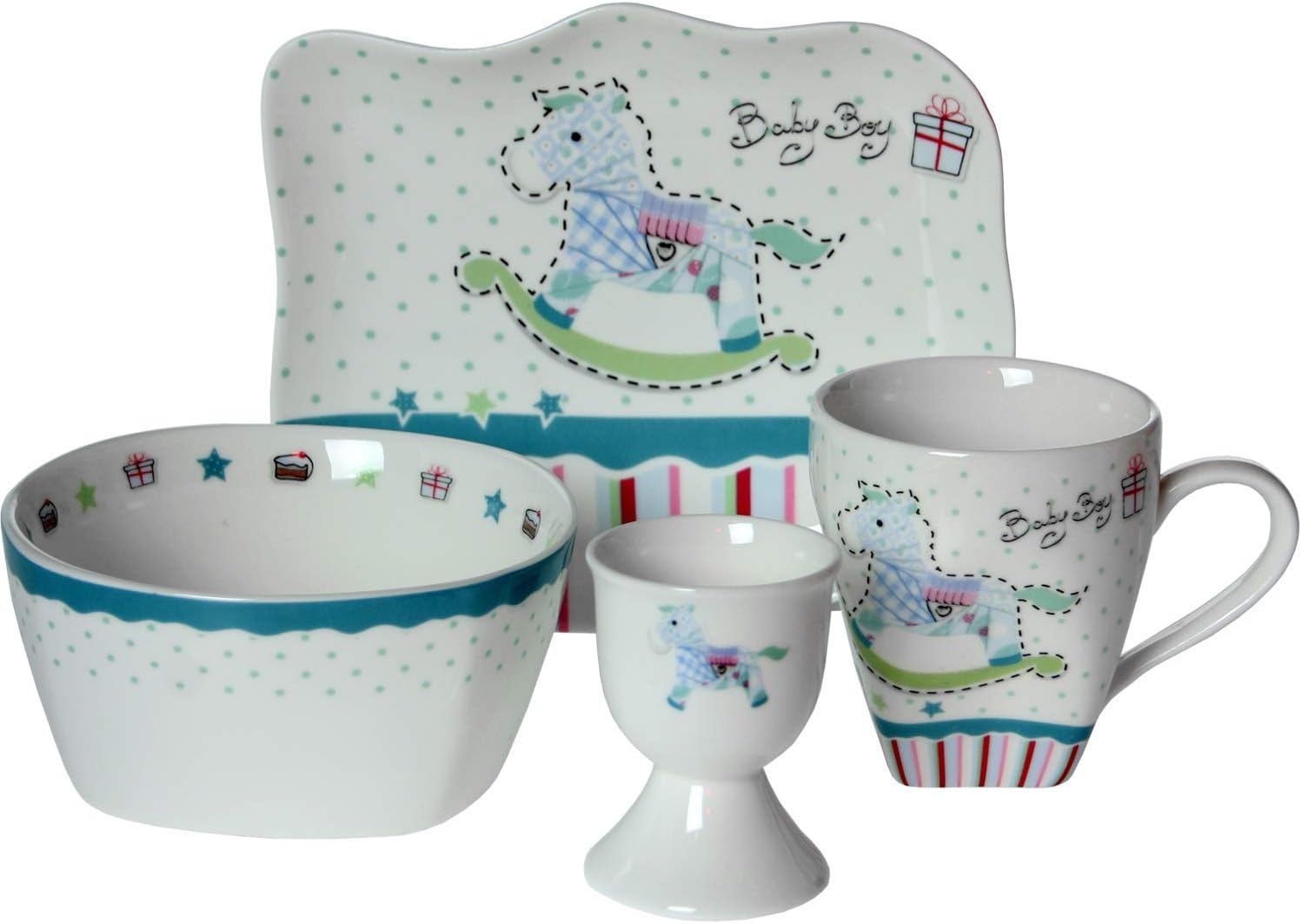 Supernova decoracion-vajilla Children's 4 Piece Ceramic Decorated with Celestial Seahorse in Tones.