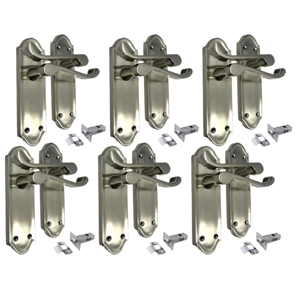 Epsom Door Handle Ashford Satin Nickel Internal Latch Door Handles - Door Handles Internal Sets Satin Nickel Door Handle Set for Internal Doors 170 X 48mm 1-6 Pairs (6 Pair of Handles Tubular Latch)