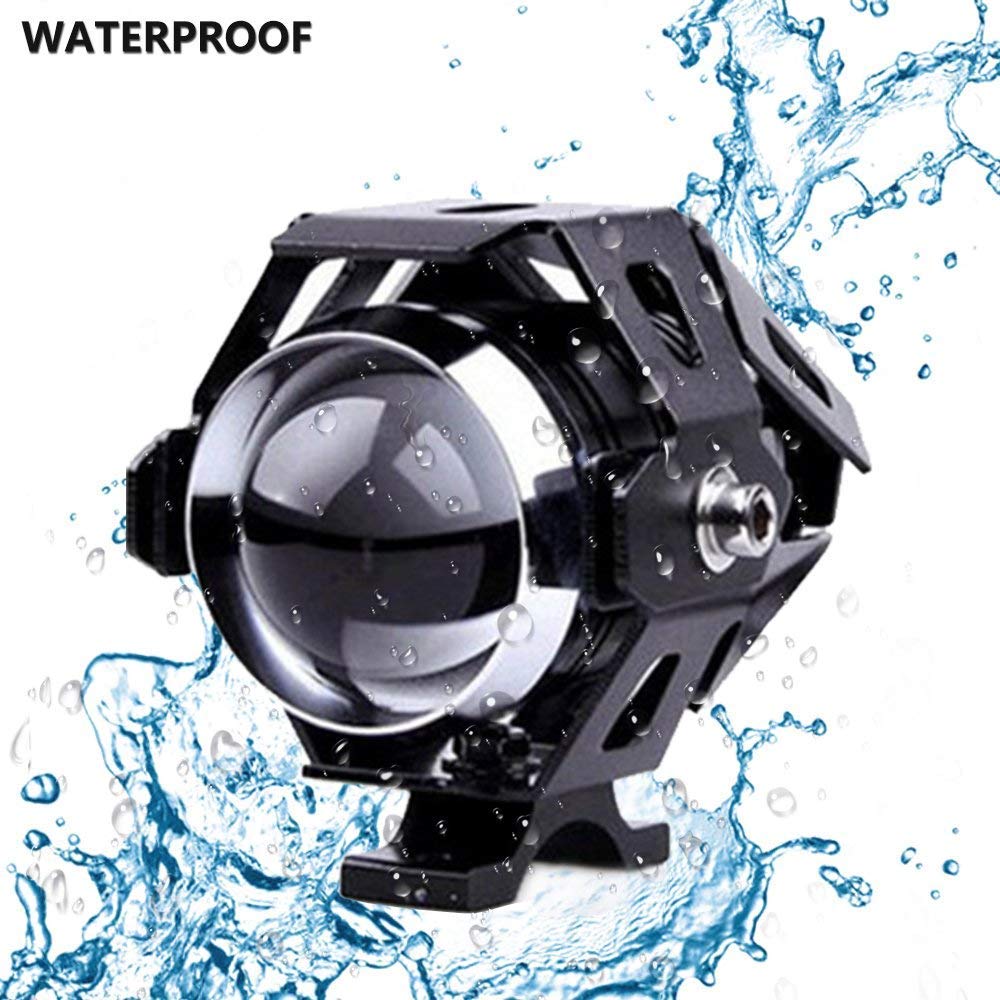 POCKETMAN 2 x reflektor motocyklowy U5, 1200 lm, 6500 K, LED, reflektor DRL ze światłem drogowym/mijania/błyskiem, 3 modele z włącznikiem/wyłącznikiem, kolor srebrny