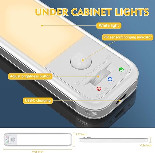 Miniatura 3 de Luces para debajo del gabinete, luces de armario con sensor de movimiento para interiores, iluminación debajo del gabinete, iluminación inalámbrica