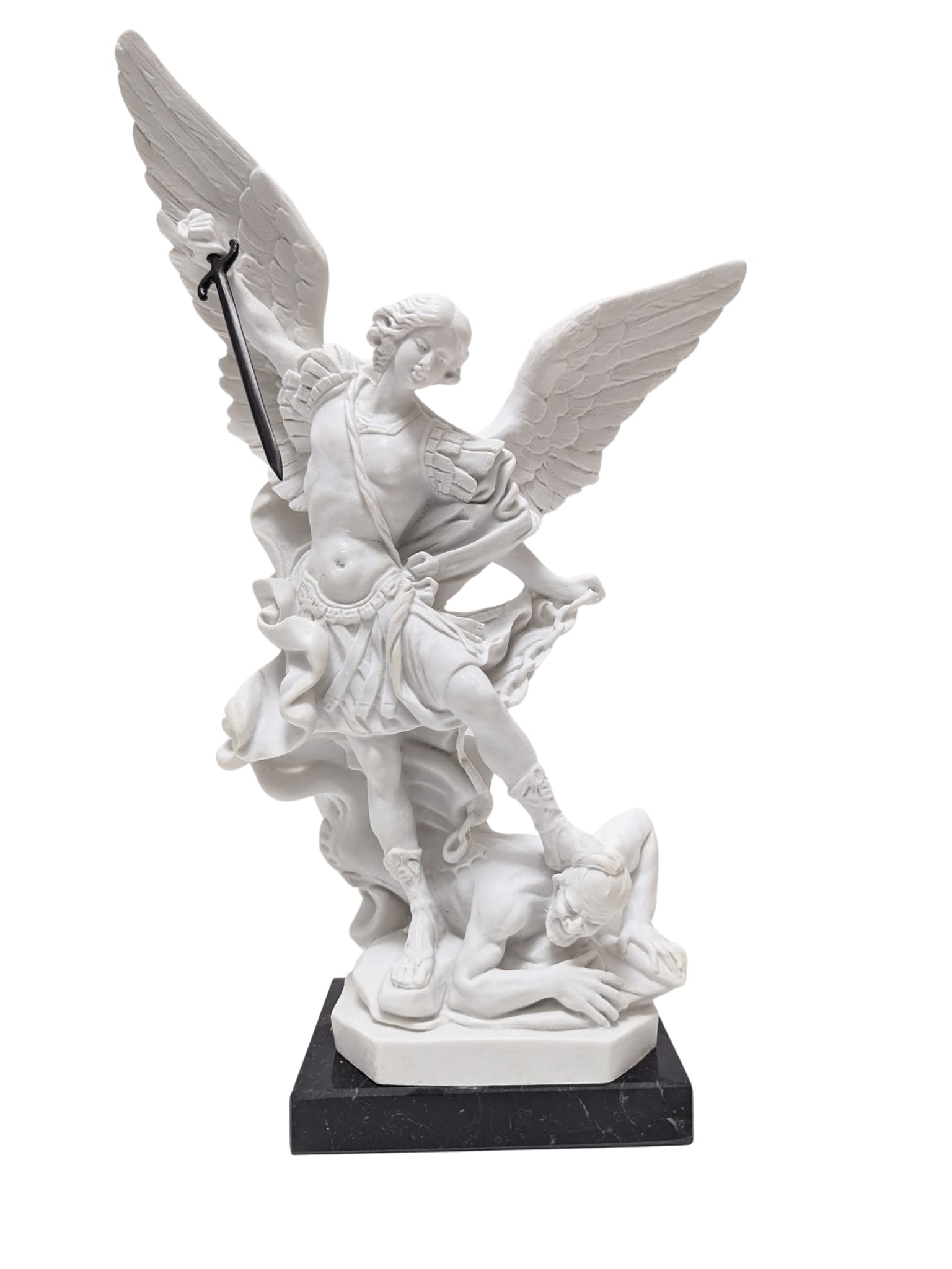 OVUNQUE PROTEGGIMI Statua św. Michała Archanioła Biały 31 cm (12,20 cala) Marmurowy proszek - Made in Tuscany. Statua św. Michaela białego marmuru